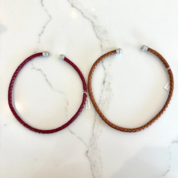 NIB* JUDITH RIPKA Sterling Braided Leather Necklace Set in Brown and Burgundy - Picture 6 of 7